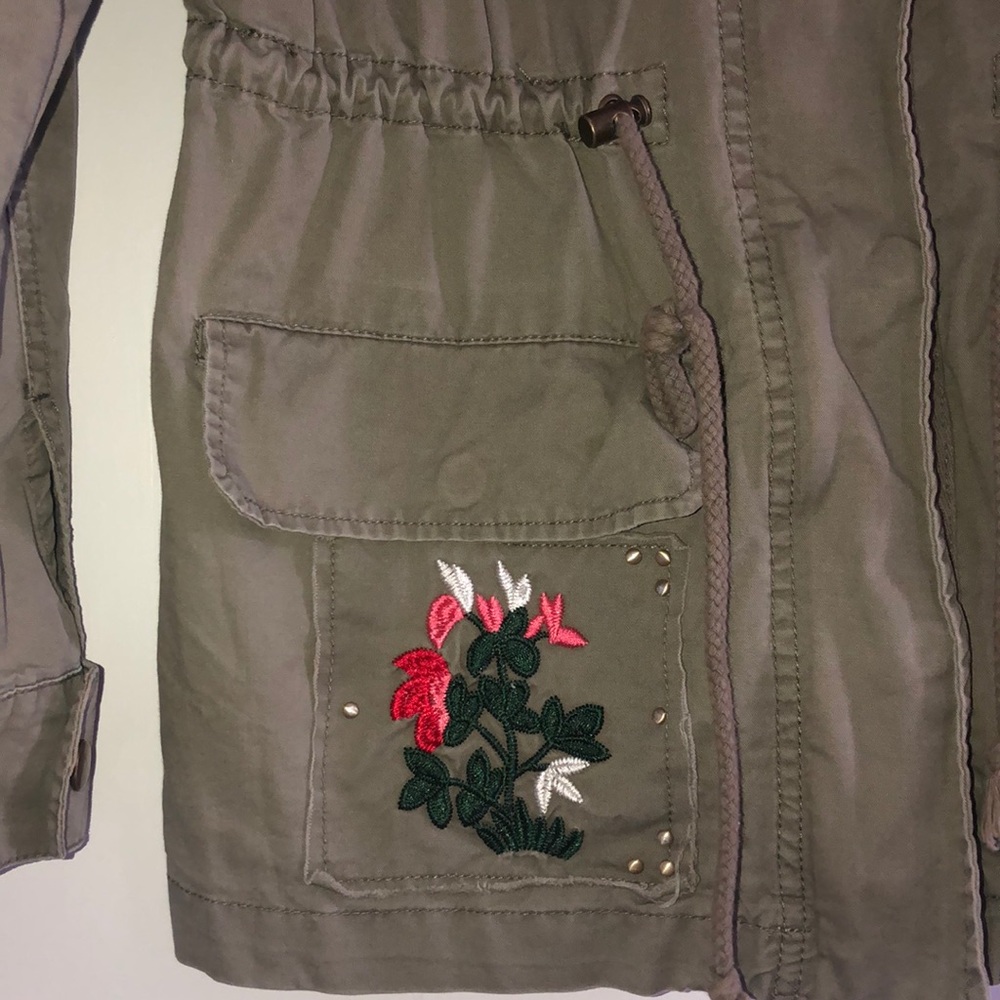 Army Green Embroidered Utility Jacket - Picture 3 of 4